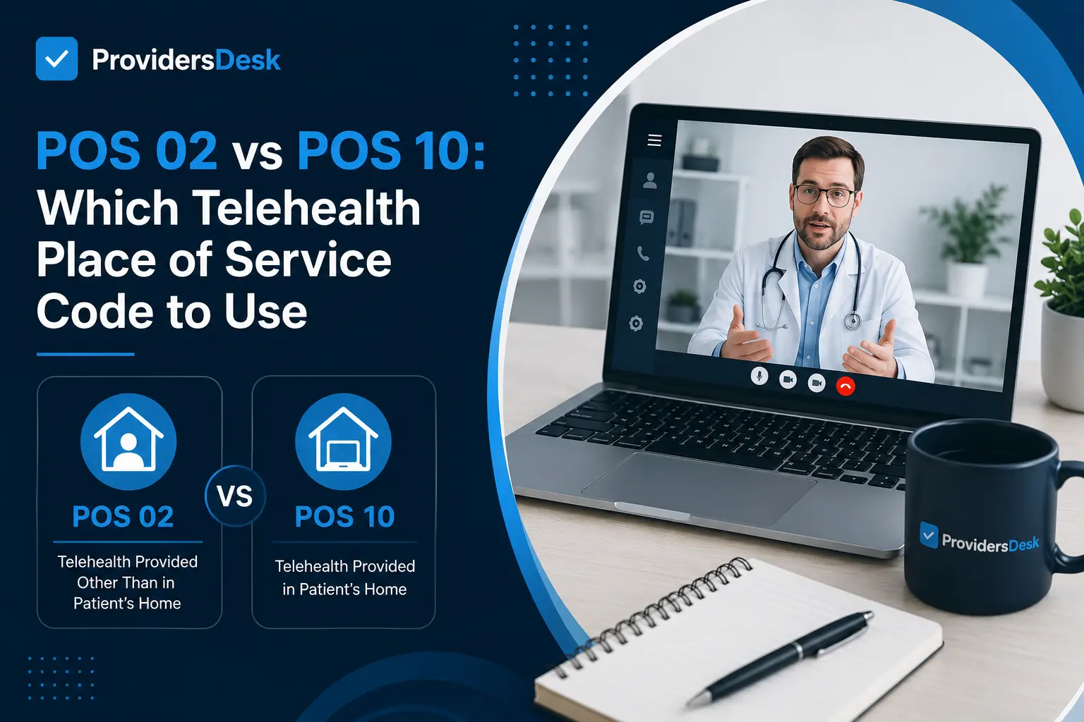 POS 02 vs POS 10 telehealth place of service codes comparison graphic for healthcare providers.